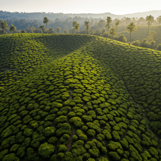 Aerial drone shot of lush green spice plantations